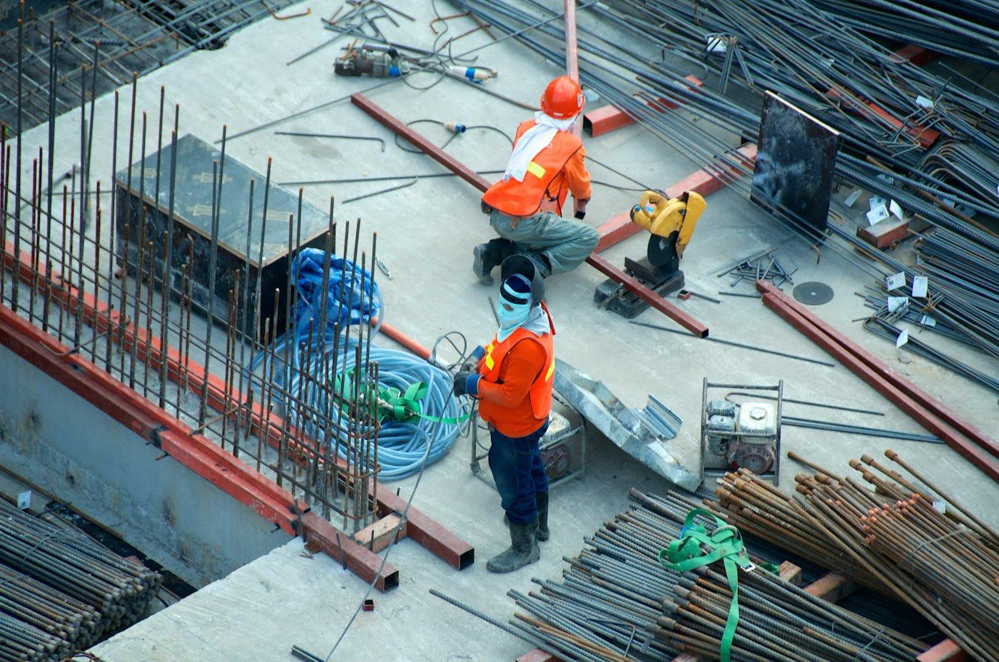 Construction site using aggregate and sand